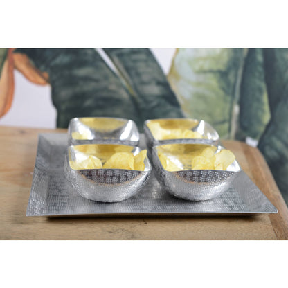 Aluminum aperitif set, 4 cups on platform - silver