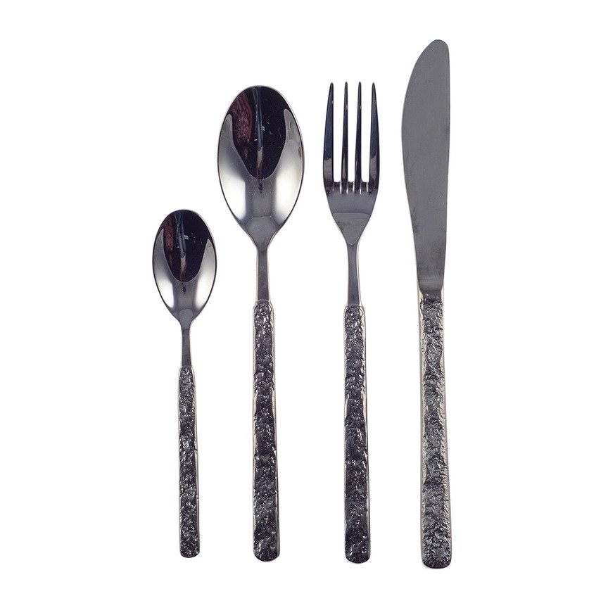 Stainless steel cutlery set, 24 pieces - hammered black
