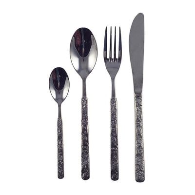Stainless steel cutlery set, 24 pieces - hammered black