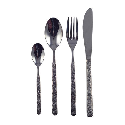 Stainless steel cutlery set, 24 pieces - hammered black