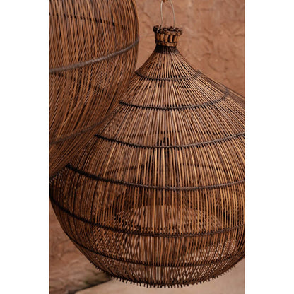 Pendelleuchte aus geflochtenem Rattan, dunkles Nussbaumholz – Mittel