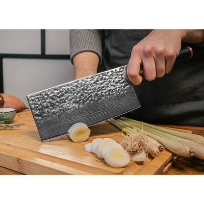 Damascus steel cleaver knife 190 mm - wood handle