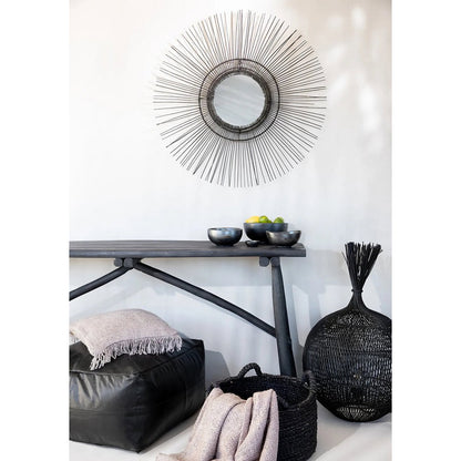 Rattan wall mirror, round, 90cm - Black
