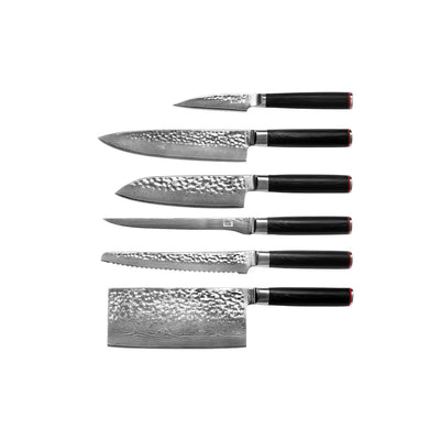 Damascus steel knife set, 6 pieces - hammered blades