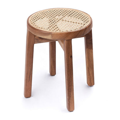 Trembesi & rattan stool CARAMIN Ø35 cm - woven seat