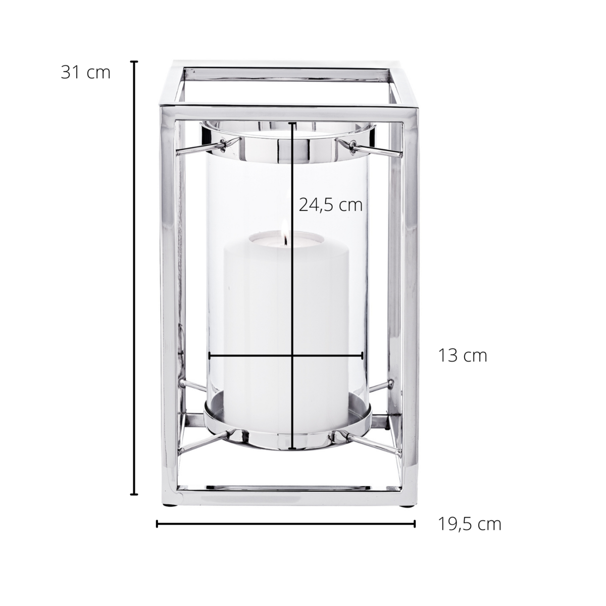 Stahllaterne Banu mit Glas, 31 cm hoch