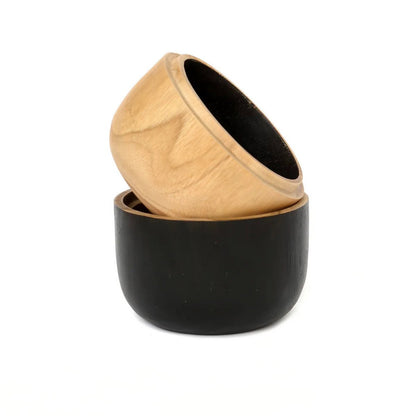 Træ dobbelskål 12×14 cm - rund, høj form