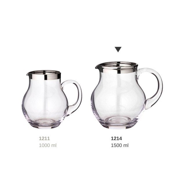 Hand-blown glass jug Olivia, 1.5L - platinum rim