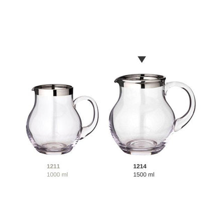 Hand-blown glass jug Olivia, 1.5L - platinum rim