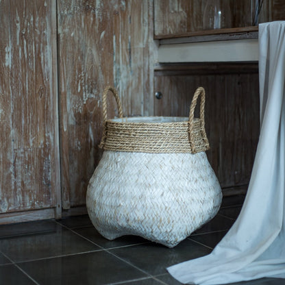 Bamboo, seagrass & jute basket BENOA S – white & beige