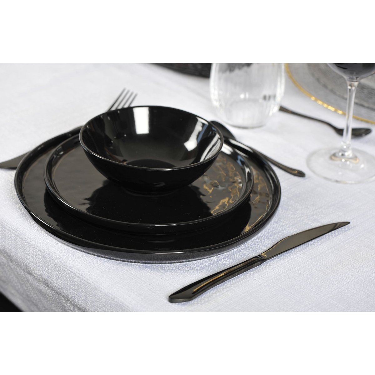 Black cutlery set, stainless steel, 24 pieces
