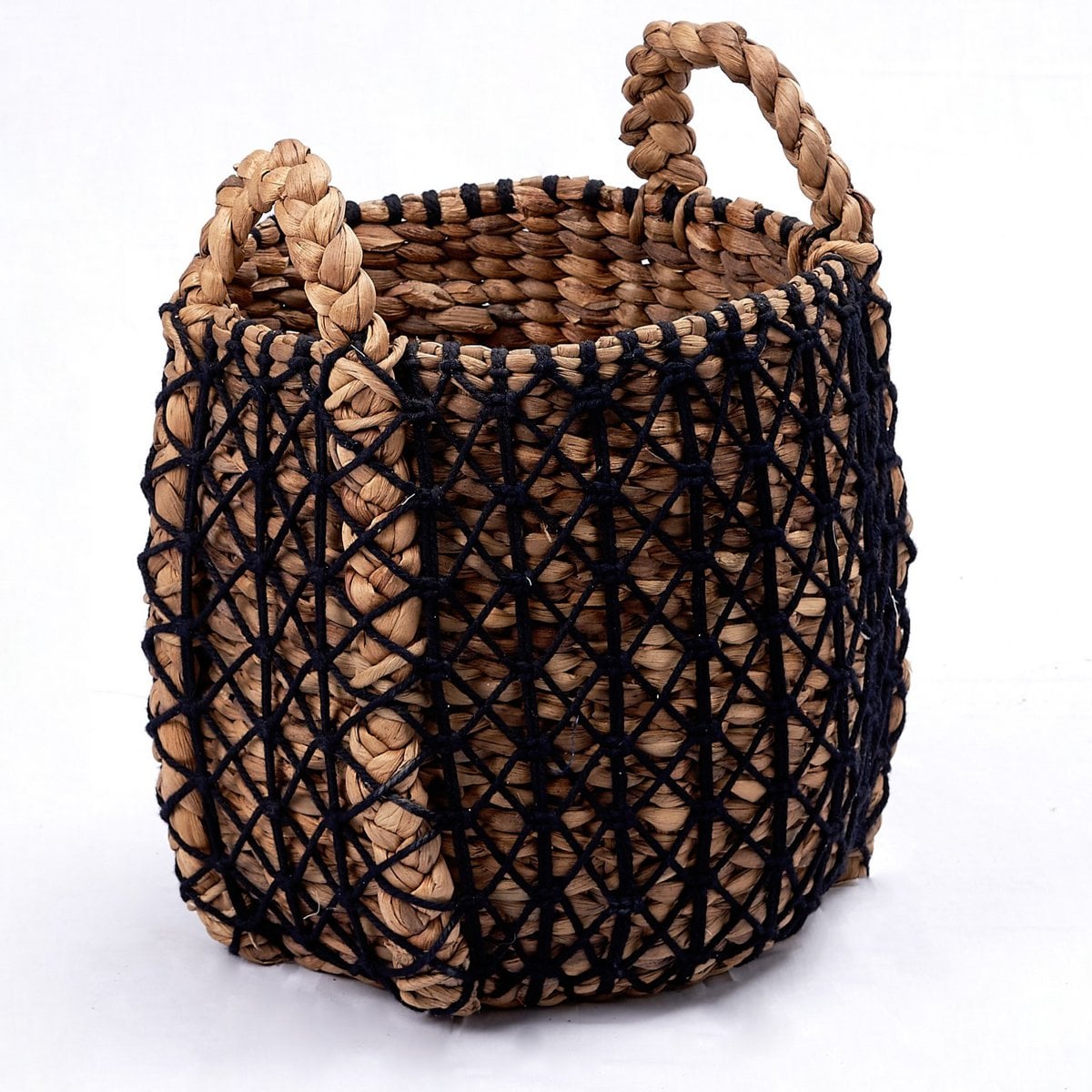 Vasketøjskurv Praya M i flet – 32 cm, sort & beige