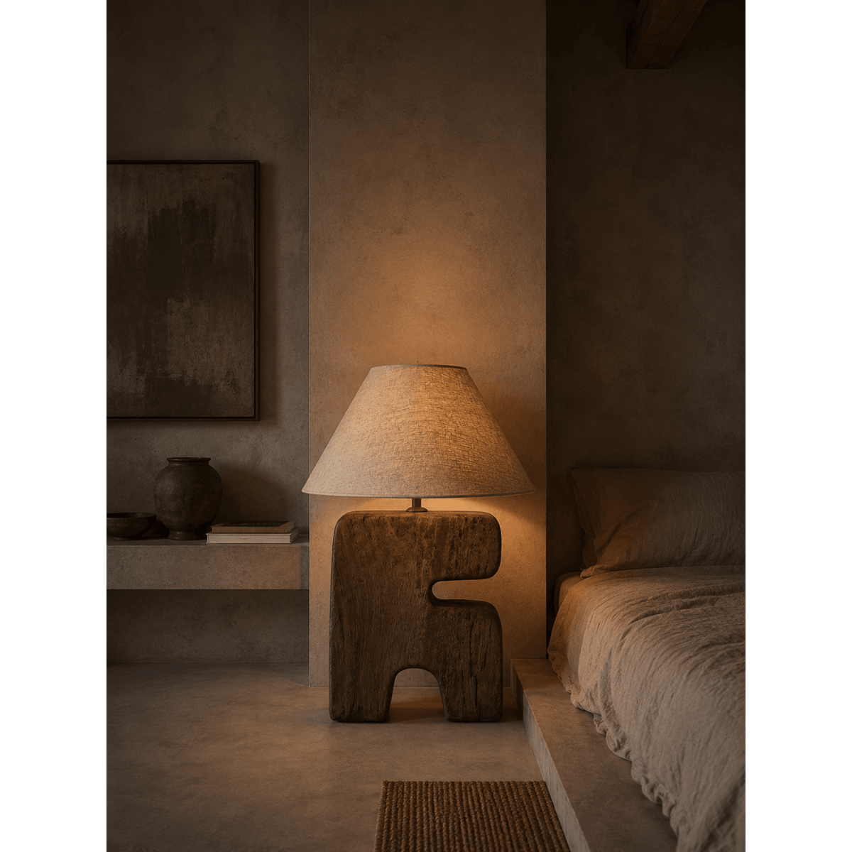 Solid wood table lamp, brown - Large