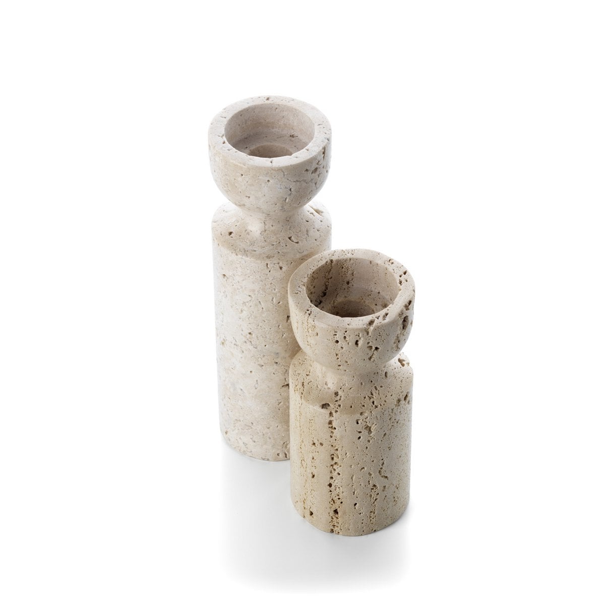 Travertine Hourglass candle holder, beige medium - hand-carved