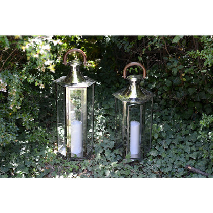Glass lantern with wooden handle 33×28×70 cm