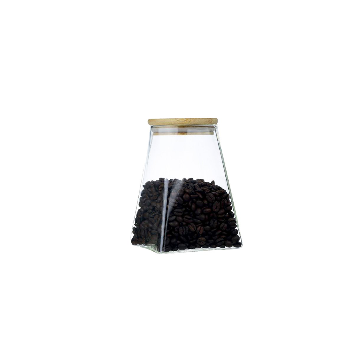 Triangular glass storage jar with wood lid - 910ml