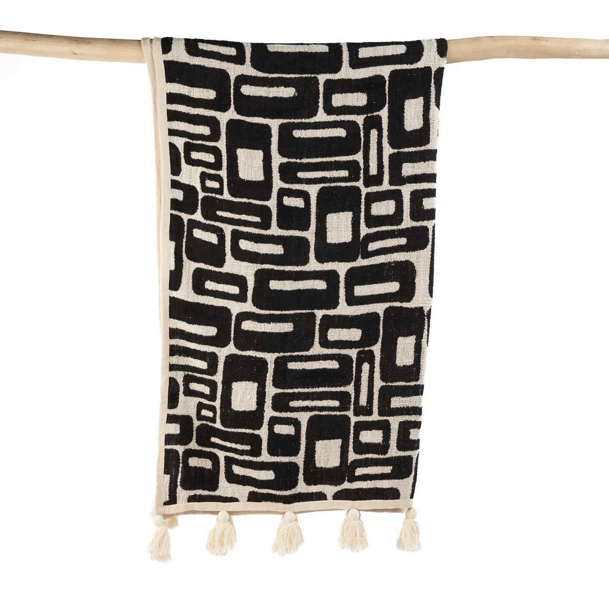 Cotton bed throw, 240×128 cm - Aztec natural black