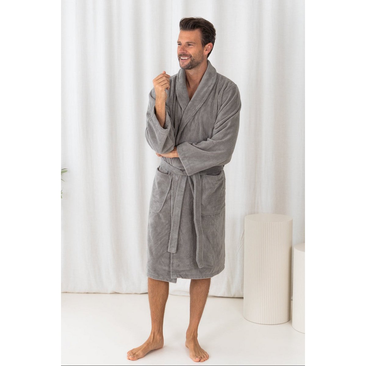 Badekåbe i teddyfleece str. L – skifergrå