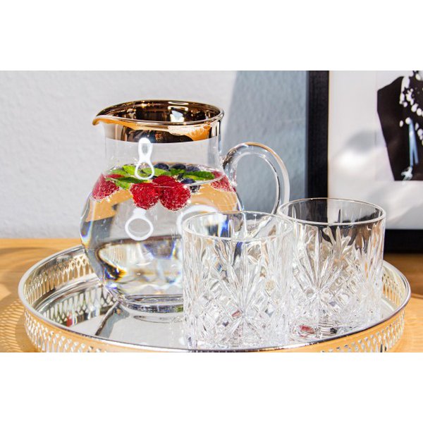 Hand-blown glass jug Olivia, 1.5L - platinum rim