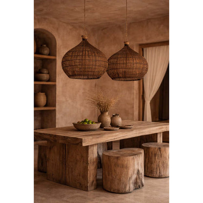 Pendelleuchte aus geflochtenem Rattan, dunkles Nussbaumholz – Mittel