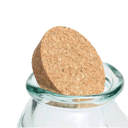 Recycled glass pot with cork lid, blue, small