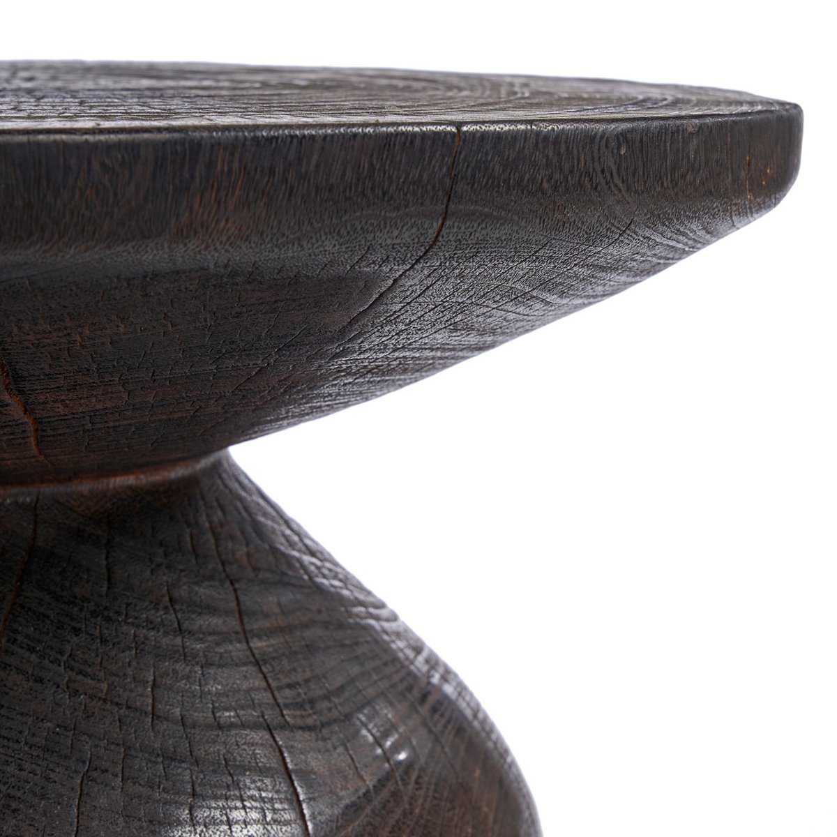 Wood side table, dark walnut, 50 cm - drum form