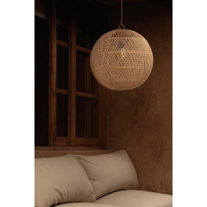 Håndvævet pendel i rattan, kugleformet, Ø 50 cm - natur, medium
