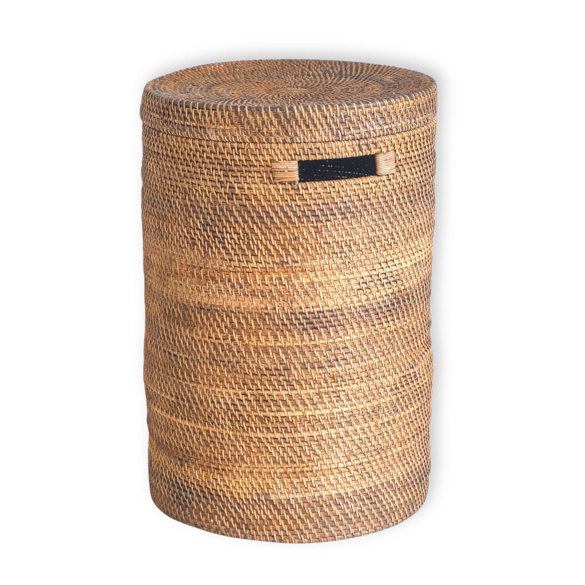 Vasketøjskurv i rattan med låg Ø 36 cm – rund, brun