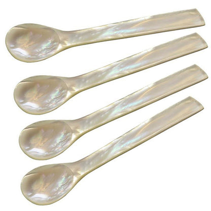 Mother-of-pearl caviar spoons, set of 4, 11 cm – straight corners