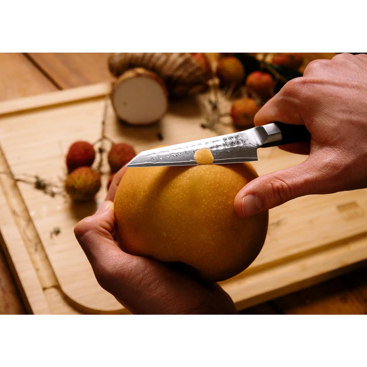 Damascus paring knife 90 mm, Bunka K-tip