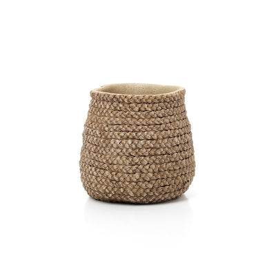 Concrete planter with braided texture, medium - Natural