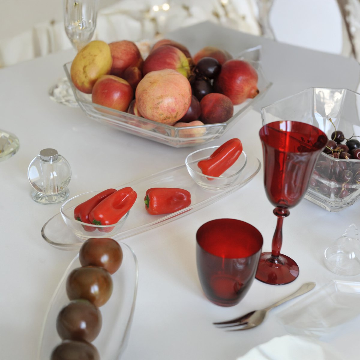 Glass aperitif set, 3 cups on plateau, 41 cm - Italian