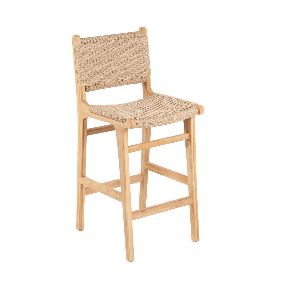 Meno barstol i teak med fletsæde - Beige
