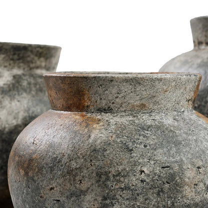Terrakottavase, Antikgrau, klein – runde Form