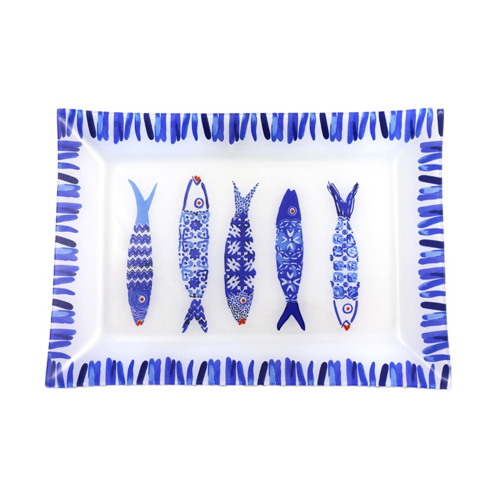 Glass serving platter, blue – rectangular, 35 × 25 cm