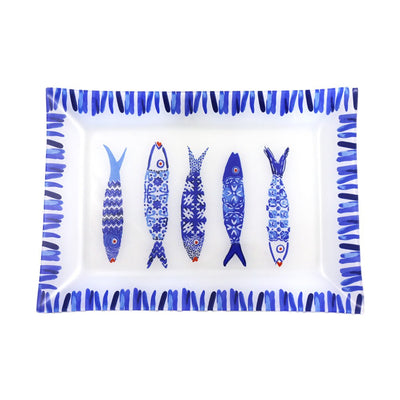 Glass serving platter, blue – rectangular, 35 × 25 cm