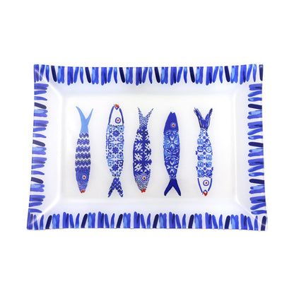 Glass serving platter, blue – rectangular, 35 × 25 cm