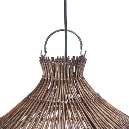 Pendelleuchte aus geflochtenem Rattan, dunkles Nussbaumholz – Mittel