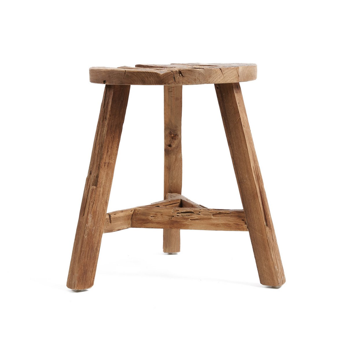 Reclaimed teak stool, tripod - 44cm L