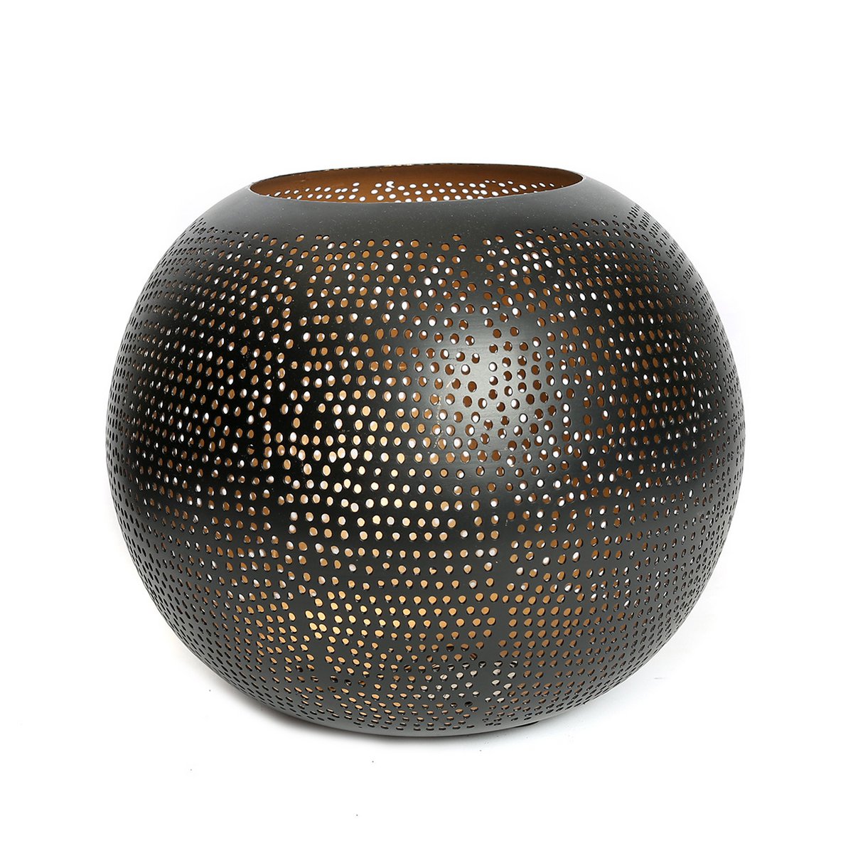 Gennembrudt messingkugle lysestage XL – sort og guld, 30 cm