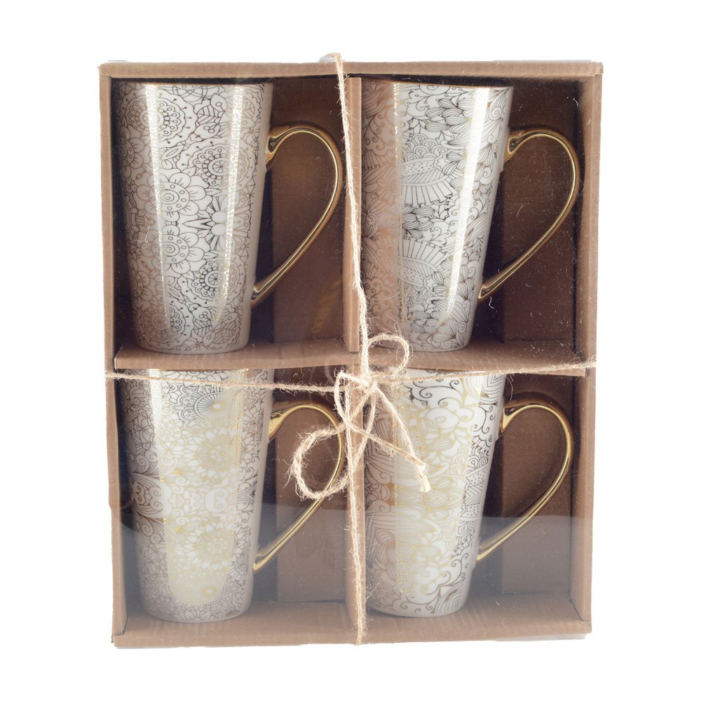 Ceramic mugs with abstract design, set of 4