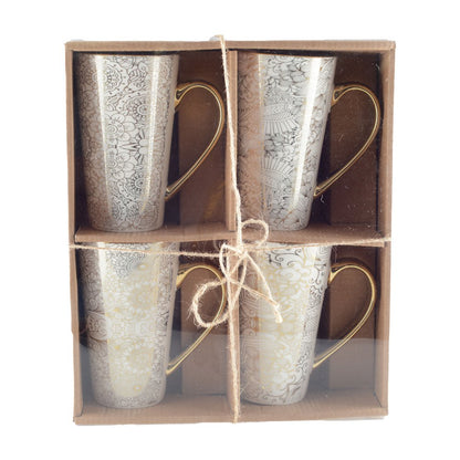 Ceramic mugs with abstract design, set of 4