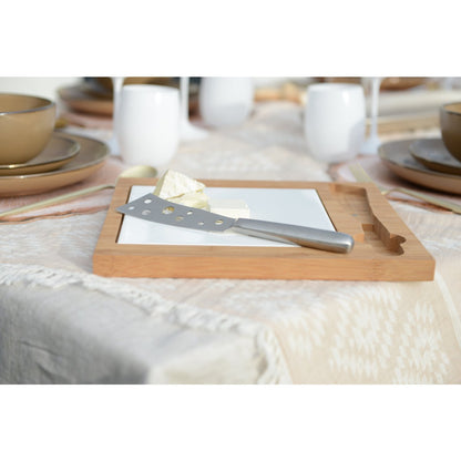 Bamboo cheese board with porcelain and stainless steel – 29 cm