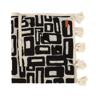 Cotton bed throw, 240×128 cm - Aztec natural black