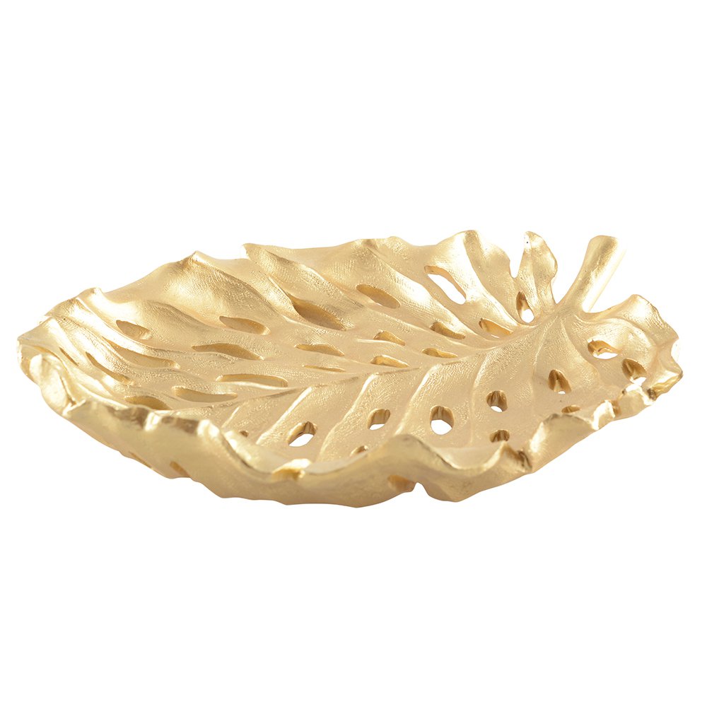 Polyresin fruit platter, gold leaf, 31cm