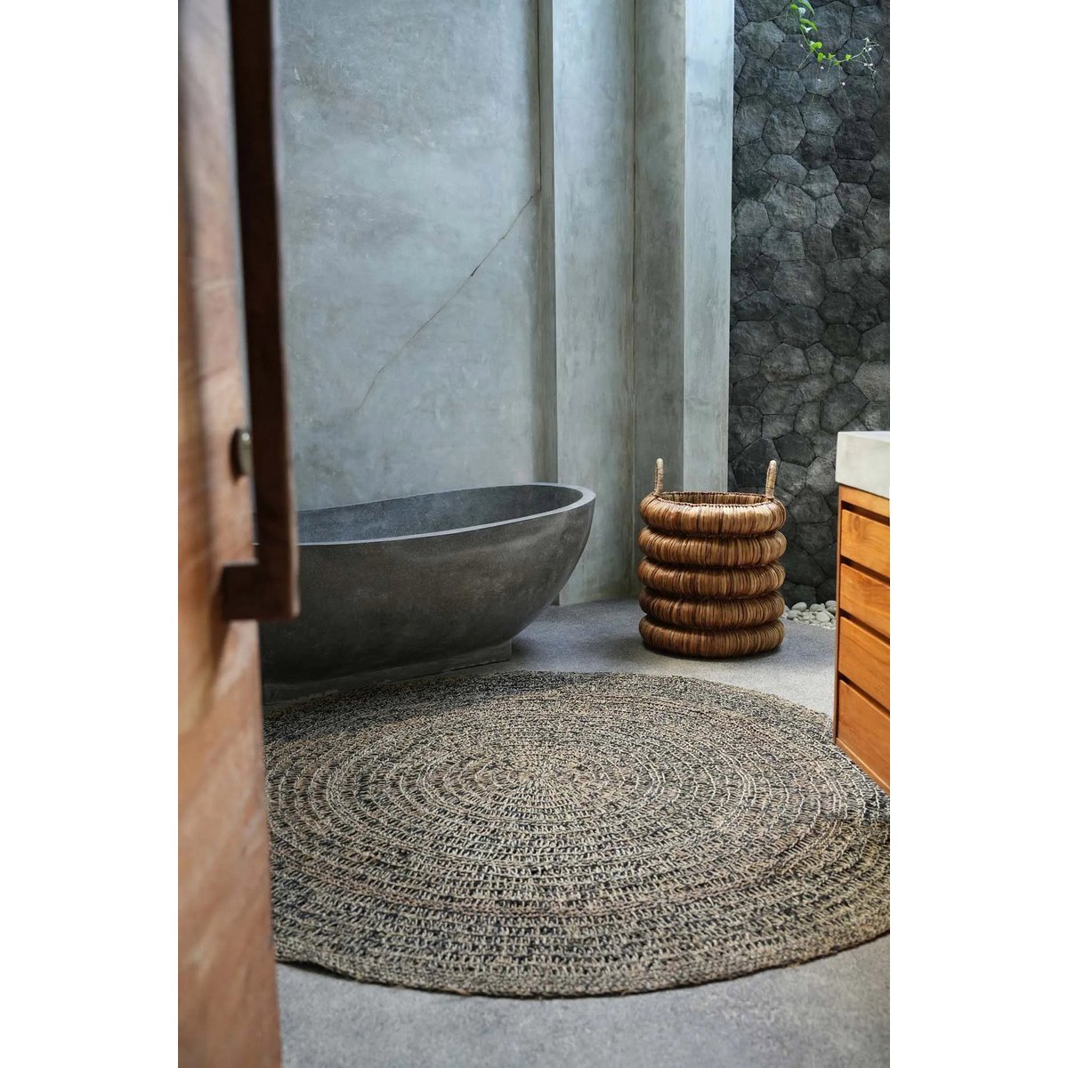 Seagrass carpet, natural black – 200 cm round