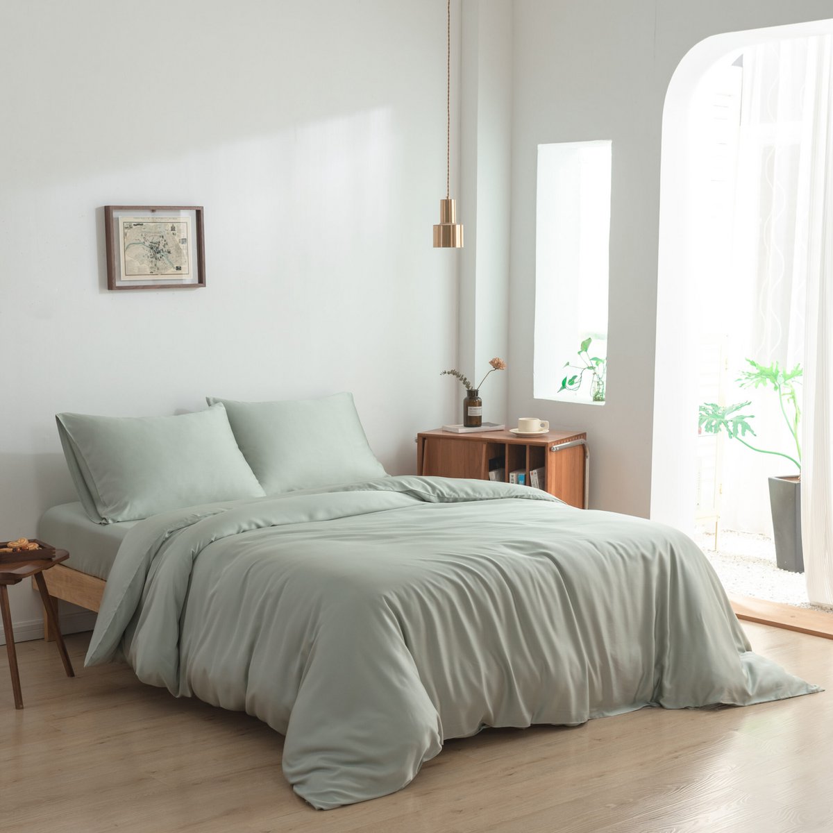 Bamboo bedding set, sage green, single - 400TC