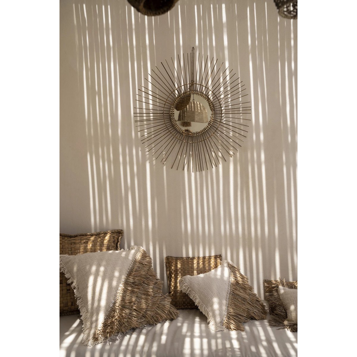 Rattan vægspejl, 80 cm – rundt, tropisk flet