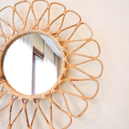 Rattan round wall mirror 38 cm DANAU – handmade