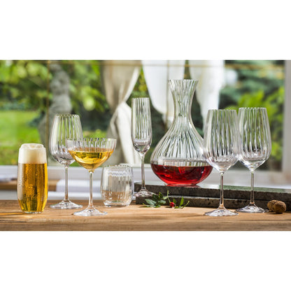 Glass champagne flutes, clear set of 6 - waterfall design